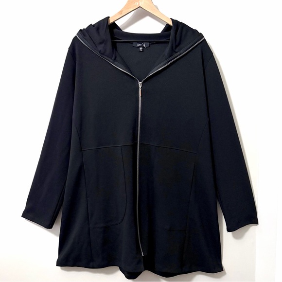 Comfy USA Jackets & Blazers - Comfy USA Black A-Line Hooded Knit Jacket Zip Up Lagenlook